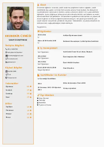 Sınıf Öğretmeni Cv Örnekleri cv indir